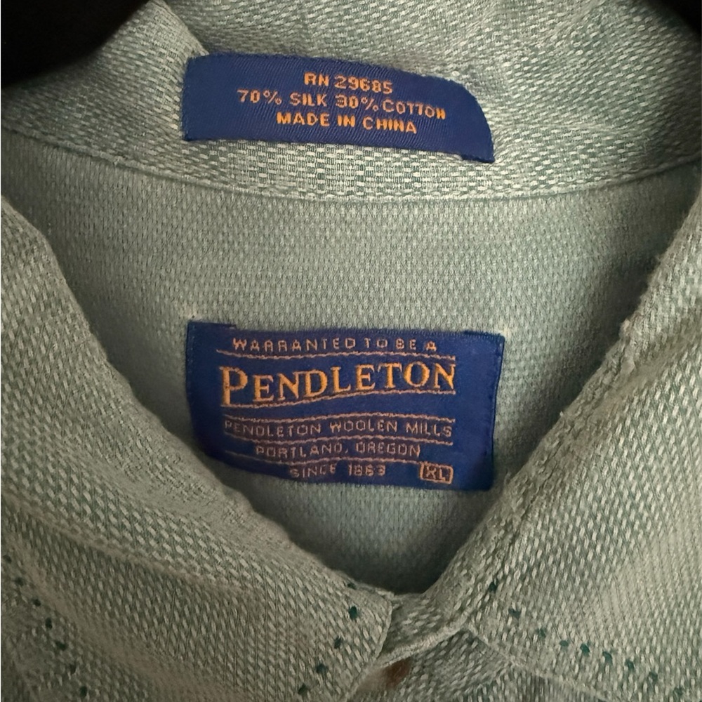 Pendleton Teal Silk/Cotton Button Down Shirt - image 4